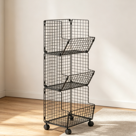3-Tier Rolling Toy Storage Cart with 5 S-Hooks Outdoor